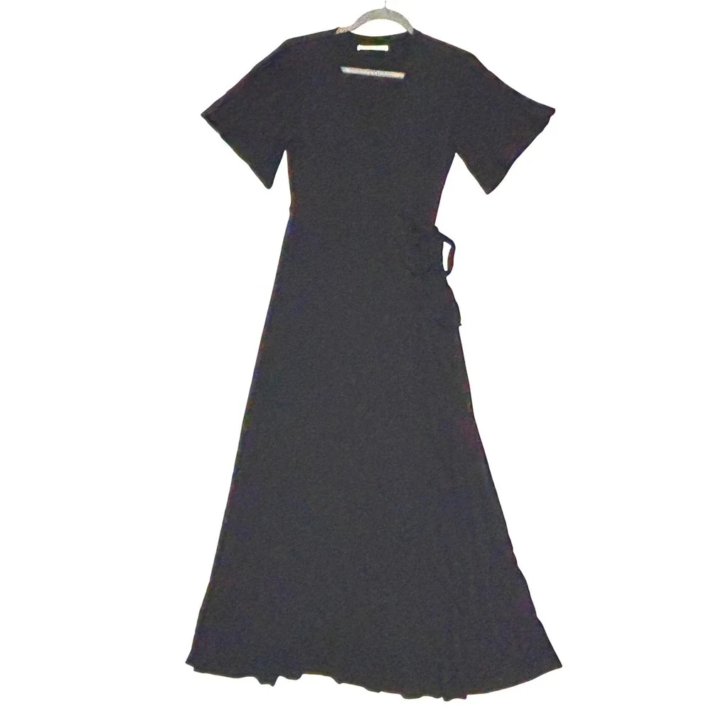 Abercrombie & Fitch Wrap Maxi Dress Women XST Black Short Sleeve Ballerina‎